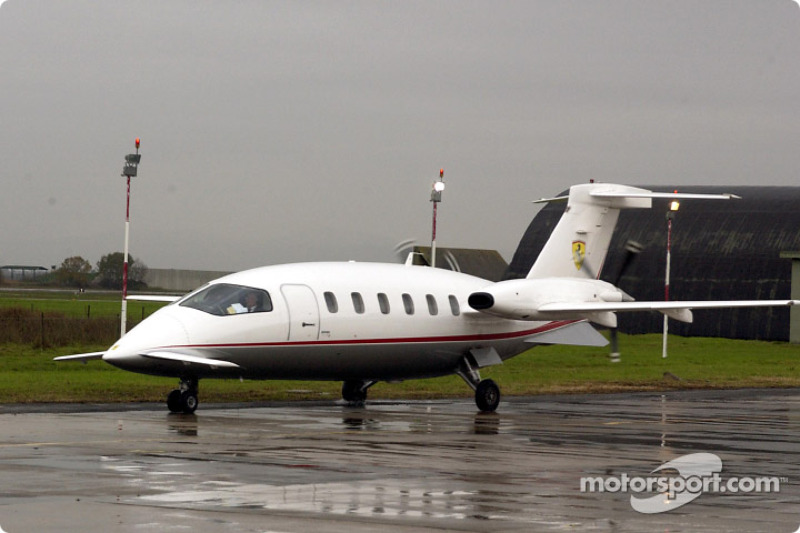 Michael Schumacher arrives at Baccarini airport in a Piaggio P180