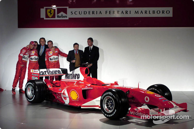 Michael Schumacher, Luca Badoer, Luca di Montezemelo, Rubens Barrichello, Jean Todt ve Piero Ferrari