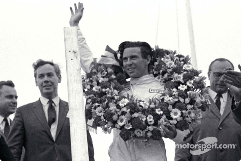 Podium: race winner Jim Clark with Keith Duckworth to his right