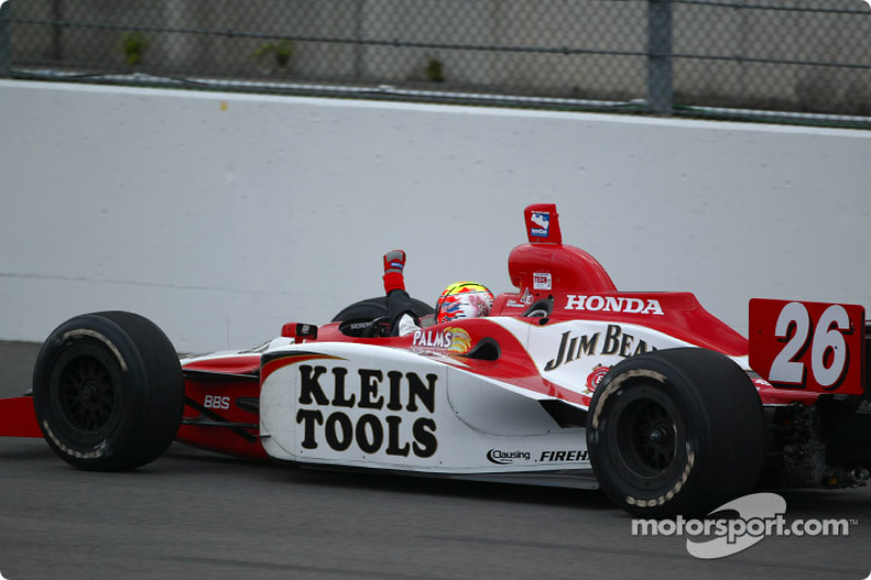 Race winner Dan Wheldon celebrates