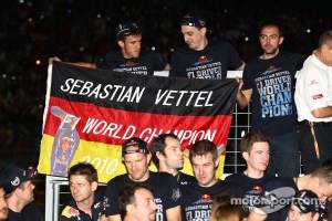 Sebastian Vettel, Red Bull Racing new world champion celebrates with the team