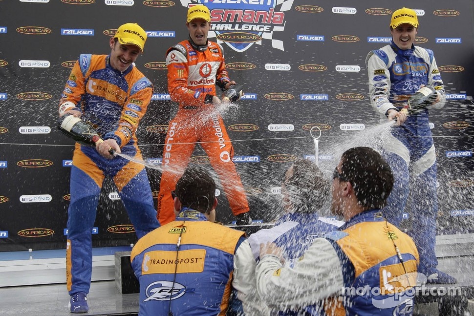 Podium: race winner Jamie Whincup, second place Will Davison, third place Mark Winterbottom