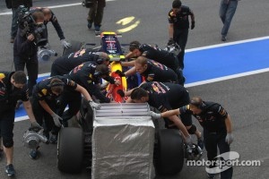 Mark Webber, Red Bull Racing with a new exhaust system