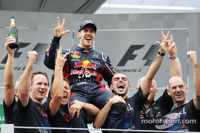 Sebastian Vettel, Red Bull Racing celebrates his World Championship with the team