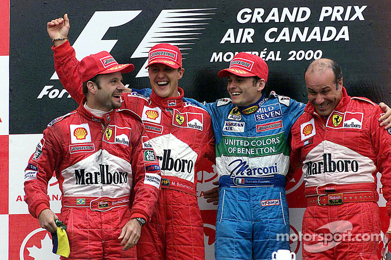 Podio: il vincitore della gara Michael Schumacher, il secondo classificato Rubens Barrichello, il terzo classificato Giancarlo Fisichella