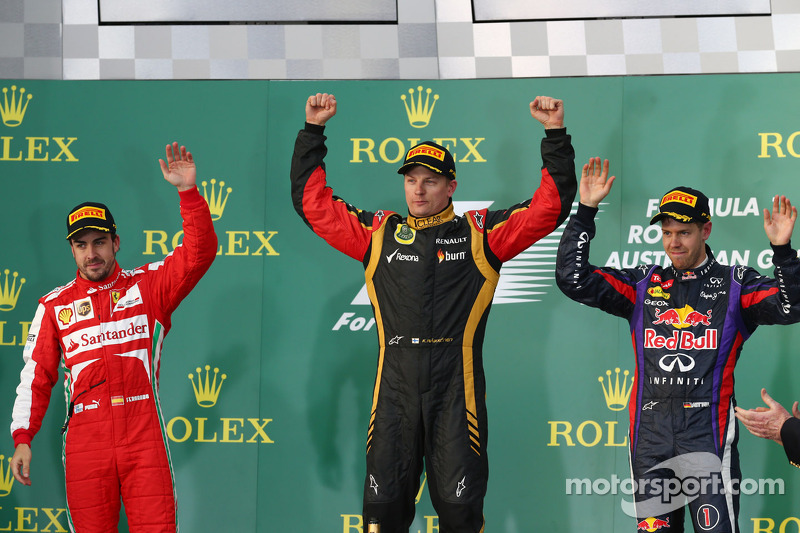 2013: 1. Kimi Räikkönen, 2. Fernando Alonso, 3. Sebastian Vettel