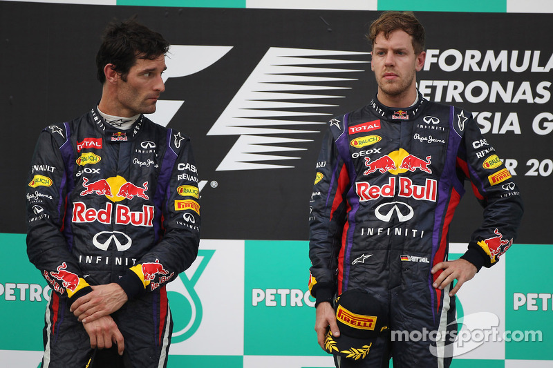 Podio: ganador de la carrera Sebastian Vettel, Red Bull Racing. Mark Webber, Red Bull Racing el segu