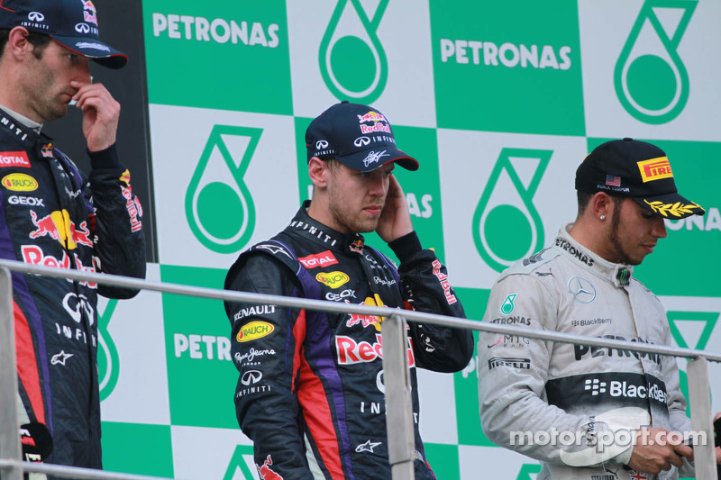 Podium: race winner Sebastian Vettel, Red Bull Racing, second place Mark Webber, Red Bull Racing, th