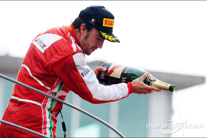 Fernando Alonso, Ferrari celebrates his second position on the podium