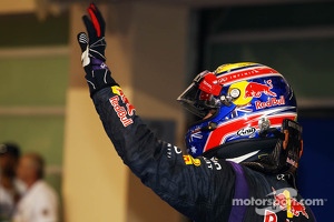 Mark Webber, Red Bull Racing celebrates his pole position in parc ferme