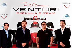 Actor Leonardo DiCaprio and owner Gildo Pastor participate in the Venturi Racing launch