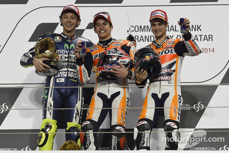 2014: 1. Marc Marquez, 2. Valentino Rossi, 3. Dani Pedrosa