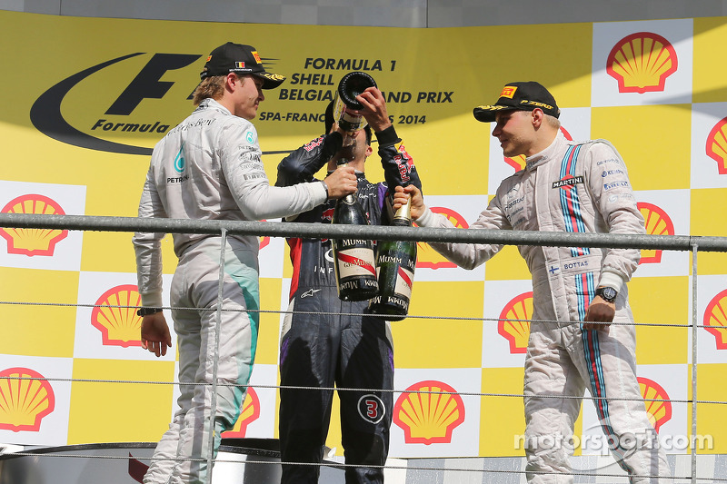 2014. Подіум: 1. Даніель Ріккардо, Red Bull-Renault. 2. Ніко Росберг, Mercedes. 3. Валттері Боттас, Williams-Mercedes