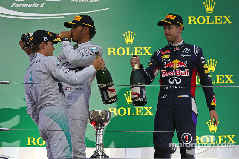 2014. Подіум: 1. Льюіс Хемілтон, Mercedes. 2. Ніко Росберг, Mercedes. 3. Себастьян Феттель, Red Bull - Renault