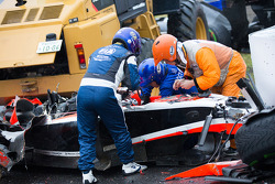 Safety team at work after the crash of Jules Bianchi, Marussia F1 Team