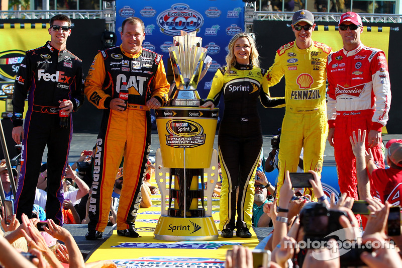 The four drivers for the 2014 Sprint Cup: Denny Hamlin, Joe Gibbs Racing Toyota, Ryan Newman, Richard Childress Racing Chevrolet, Joey Logano, Team Penske Ford, Kevin Harvick, Stewart-Haas Racing Chevrolet