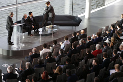 Yasuhisa Arai, head of Honda Motorsport, Jenson Button, Fernando Alonso and Ron Dennis, Chairman & C