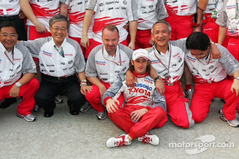 Jarno Trulli celebrates podium finish