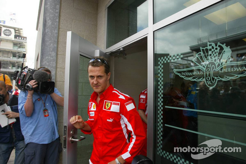 Michael Schumacher comes out of the Michelin meeting