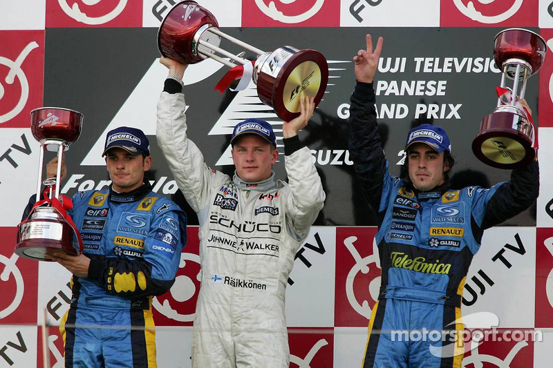 Podium: Sieger Kimi Räikkönen, 2. Giancarlo Fisichella, 3. Fernando Alonso