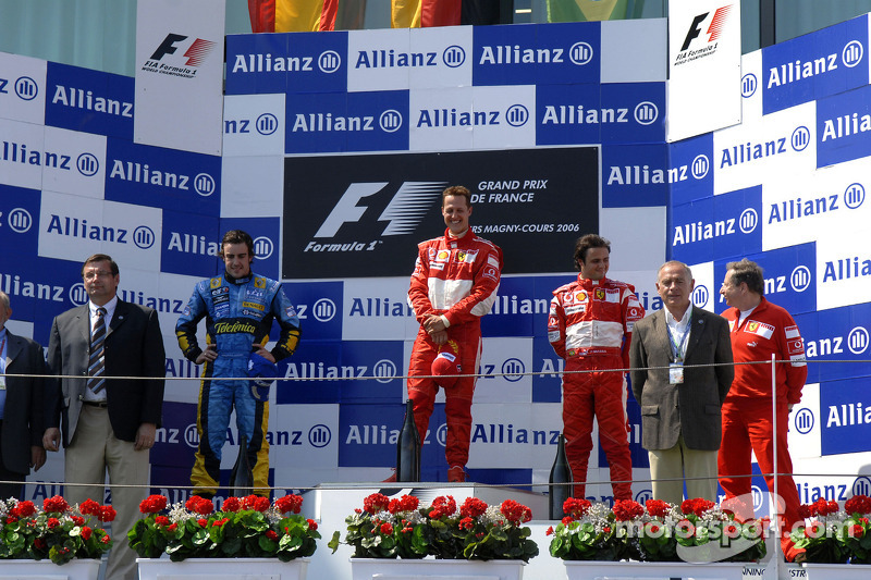 1º Michael Schumacher, Fernando Alonso, 2º con Renault y 3º Felipe Massa