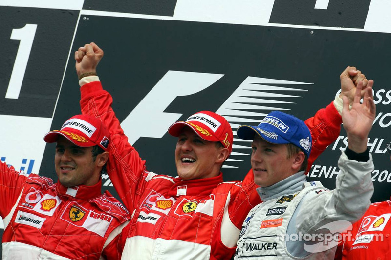 Podio: ganador de la carrera Michael Schumacher, el segundo lugar Felipe Massa y el tercer lugar Kimi Raikkonen