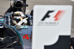 Победитель гонки Льюис Хэмилтон Mercedes AMG F1 празднует в закрытом парке