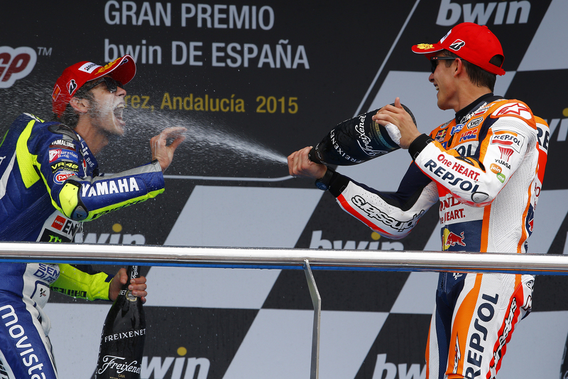 2. Marc Marquez, Repsol Honda Team; 3. Valentino Rossi, Yamaha Factory Racing