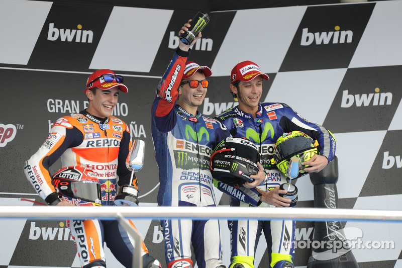 Pódio: 1º Jorge Lorenzo, 2º Marc Márquez, 3º Valentino Rossi