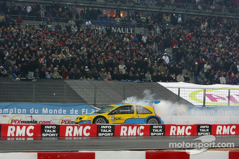 Race of Champions winner Mattias EkstrÃ¶m celebrates