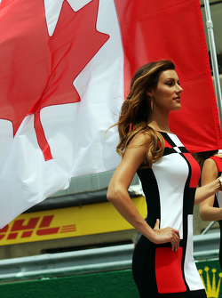 Grid girl with the Canadian flag