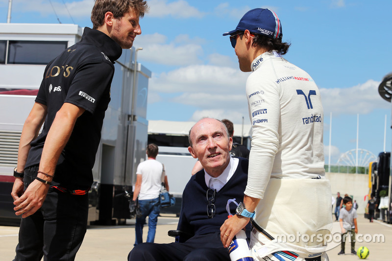 Romain Grosjean, de Lotus F1 Team con Frank Williams, propietario del equipo Williams y Felipe Massa, Williams