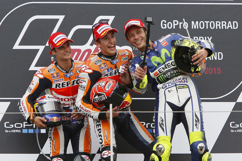 Podium: Sieger Marc Marquez, 2. Dani Pedrosa, 3. Valentino Rossi