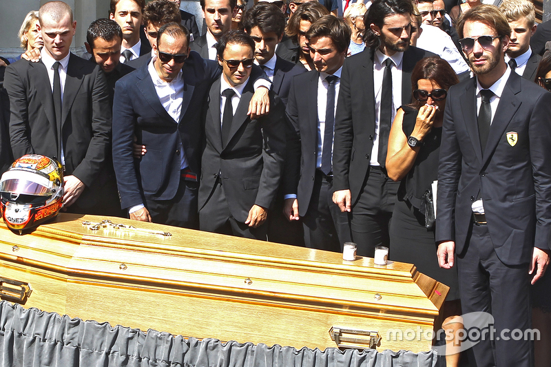 Pastor Maldonado, Felipe Massa, Jean-Eric Vergne attend the funeral of Jules Bianchi in Nice, France