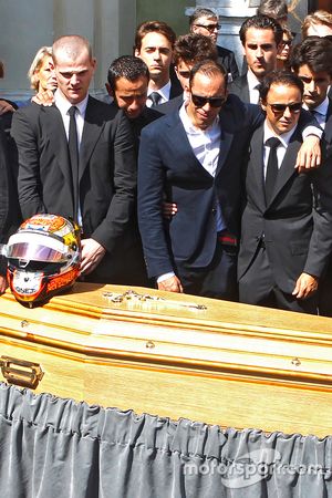 Pastor Maldonado and Felipe Massa attend the funeral of Jules Bianchi in Nice, France