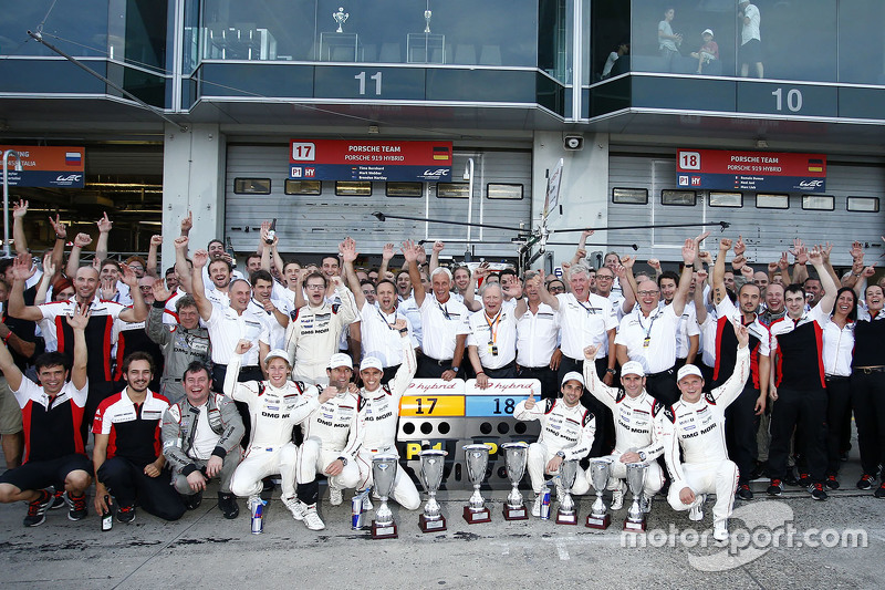 Porsche Team celebrates a 1-2 finish