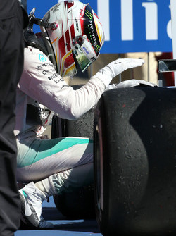Победитель гонки - Льюис Хэмилтон, Mercedes AMG F1 празднует в закрытом парке