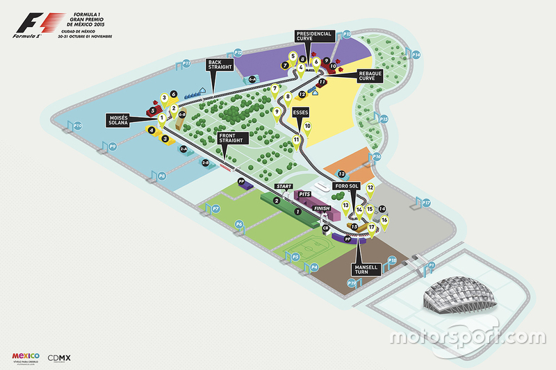 Mapa final del Circuito Autódromo Hermanos Rodríguez para el GP de México