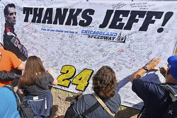 Fans sign memoribilia for the retiring Jeff Gordon, Hendrick Motorsports