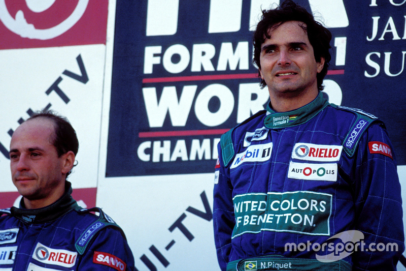 Podium : le vainqueur Nelson Piquet, Benetton, le deuxième Roberto Moreno, Benetton