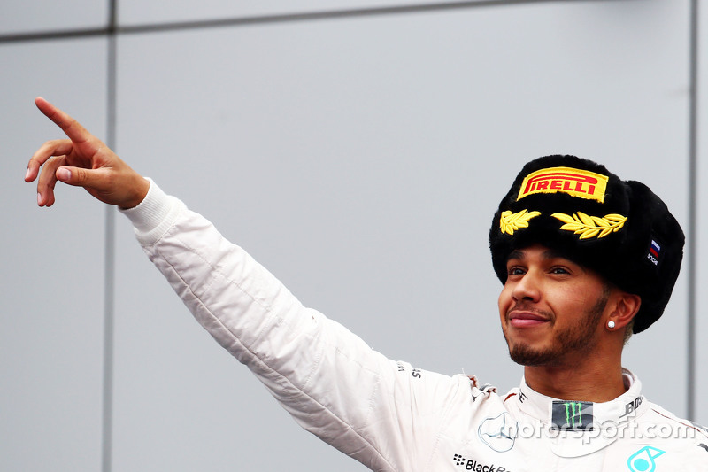 Race winner Lewis Hamilton, Mercedes AMG F1 celebrates on the podium