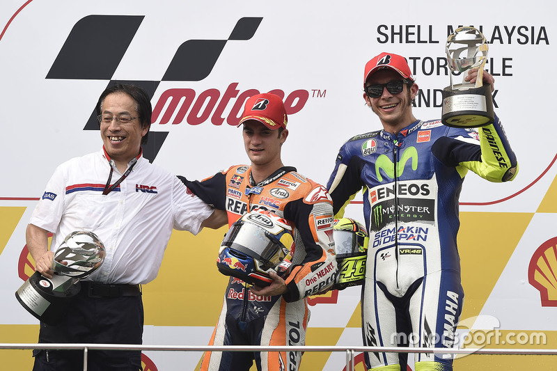 Podium: winner Dani Pedrosa, Repsol Honda Team and third place Valentino Rossi, Yamaha Factory Racin