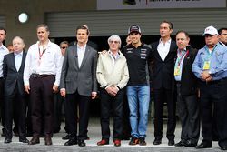 Jean Todt, FIA President; Enrique Pena Nieto, Mexican President; Bernie Ecclestone, Sahara Force India F1; Carlos Slim Domit, Chairman of America Movil