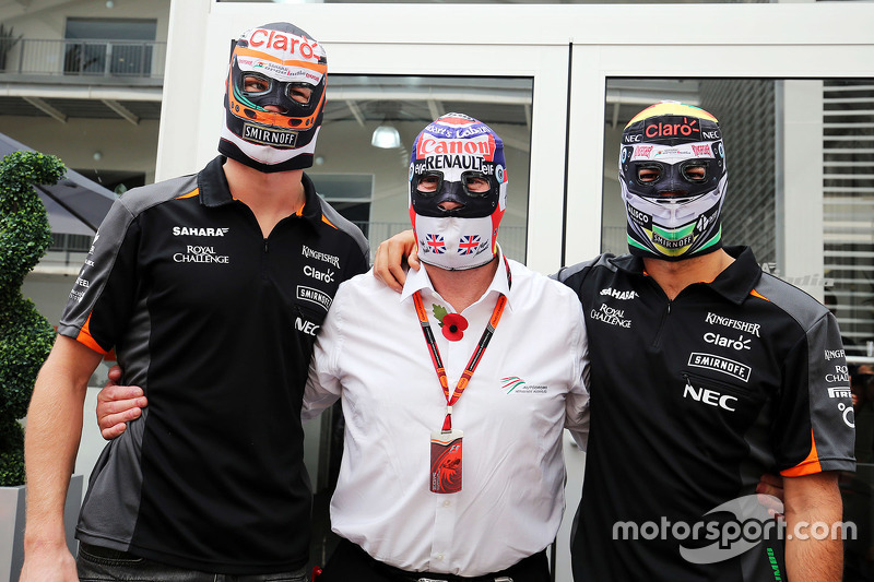 Nico Hulkenberg, Sahara Force India F1 con Nigel Mansell y Sergio Pérez, Sahara Force India F1 usan máscaras de lucha libre mexicana