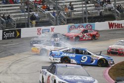 Sam Hornish Jr., Richard Petty Motorsports Ford; Ryan Preece, Premium Motorsports Ford