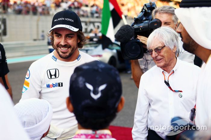 Fernando Alonso, McLaren with Bernie Ecclestone, on the grid