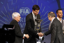 Lewis Hamilton, Mercedes AMG F1, Bernie Ecclestone, Toto Wolff, Mercedes AMG F1 Shareholder and Executive Director and Jean Todt, FIA President