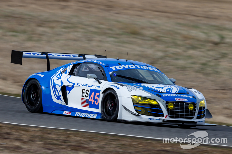 #45 Flying Lizard Motorsports, Audi R8 LMS: Darren Law, Tomonobu Fujii, Johannes van Overbeek, Guy C