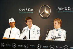 Lewis Hamilton, Nico Rosberg en Toto Wolff, Mercedes AMG F1