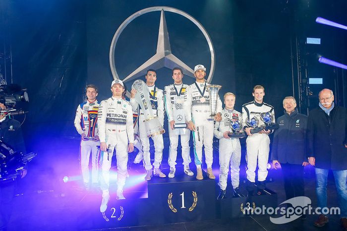 Sebastian Asch, Luca Ludwig, Nico Rosberg, Mercedes AMG F1, Pascal Wehrlein, Daniel Juncadella, Lewis Hamilton, Mercedes AMG F1,  Felix Rosenquist, Mick Schumacher, Prof. Dr. Thomas Weber, Dr. Dieter Zetsche